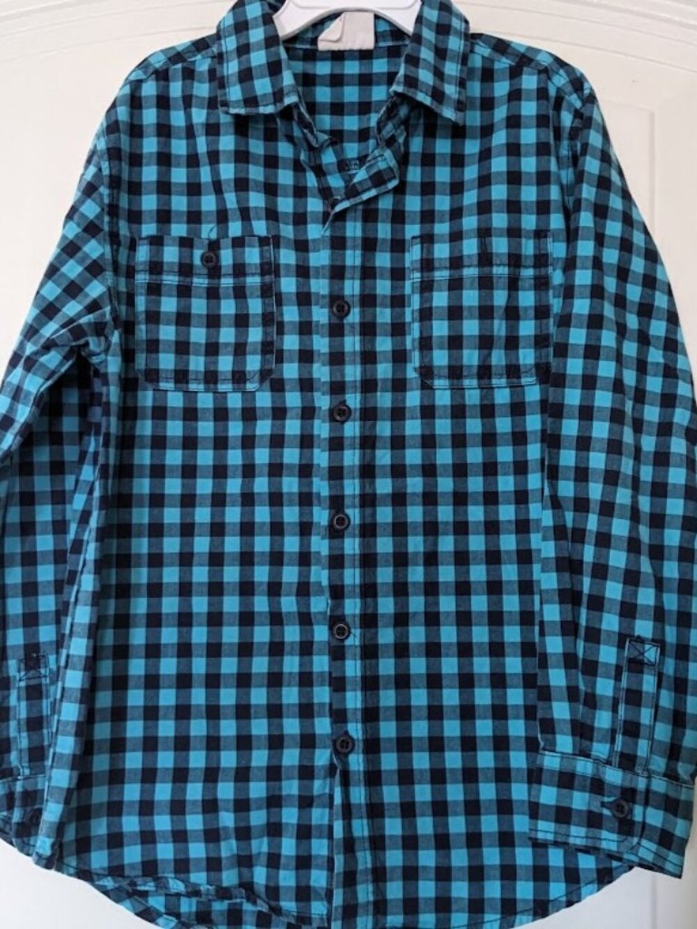Boys Crazy 8 Blue Plaid Button Up Long Sleeved Shirt - size 7-8 (M) - VGUC